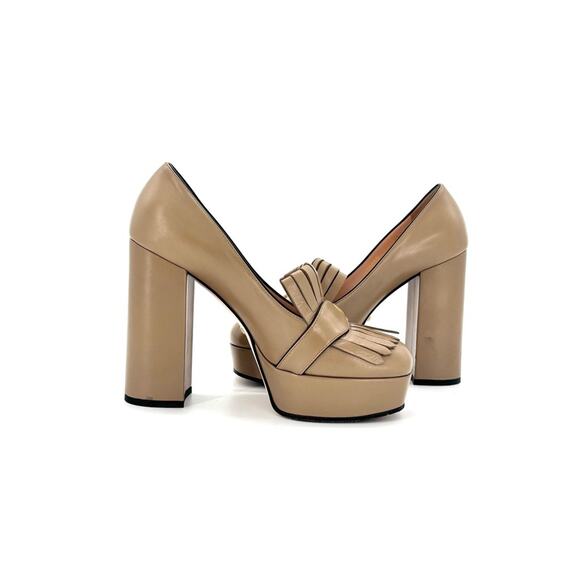 Gucci GG Marmont Fringe Platform Leather Loafers Pumps 37.5 - Picture 4 of 9
